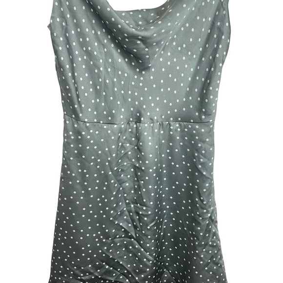 NWOT Lulus Spot in My Heart Polka Dot Satin Cowl Neck Mini Dress in Grey Size XS - Picture 10 of 17